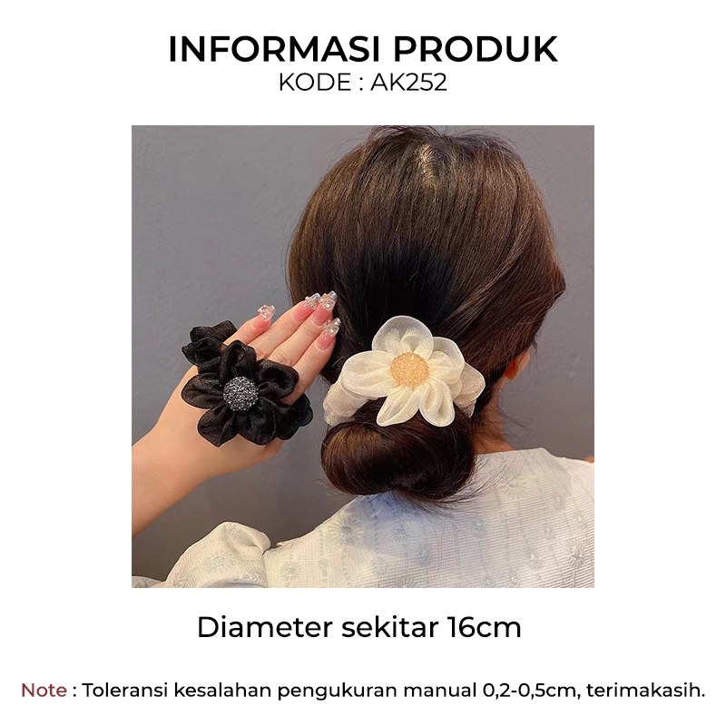 Ikat Rambut Scrunchie Korea Perempuan Dewasa Model Bunga Daisy Aksesoris Fashion Style Wanita AK252