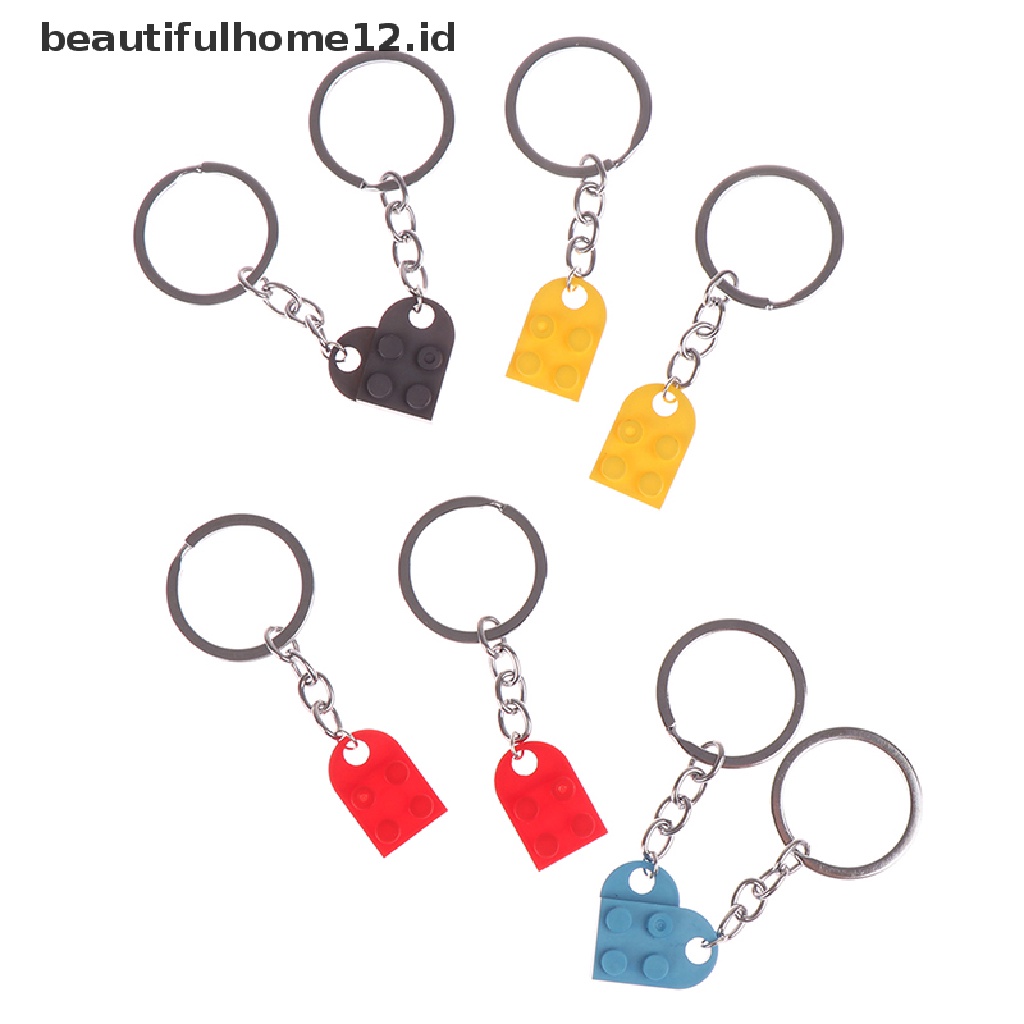 【beautifulhome12.id】 2Pcs Cute Love Heart Brick Keychain For Couples Friendship Birthday Jewelry Gift .