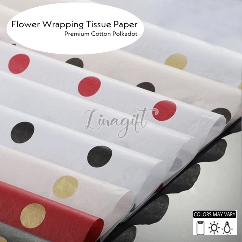 ( 5 Lembar ) PREMIUM COTTON POLKADOT - FLOWER WRAPPING TISSUE PAPER WATERPROOF - KERTAS TISU BUNGA ONDE DOT RANGKAIAN BUKET FLORIST