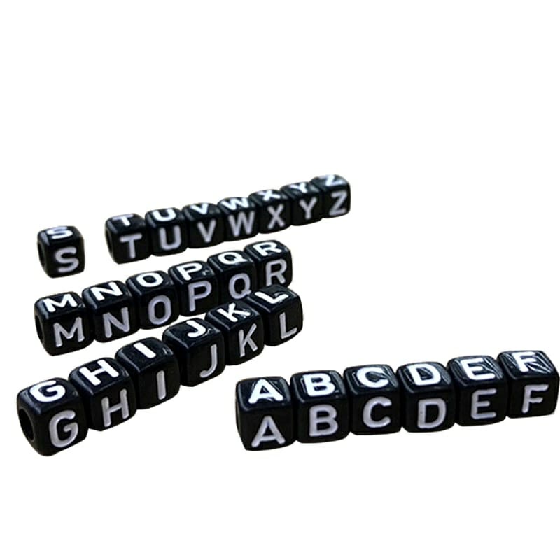 [BISA PILIH HURUF] 10 Pcs Manik-Manik Dadu 6*6mm hitam persegi manik-manik huruf A-Z
