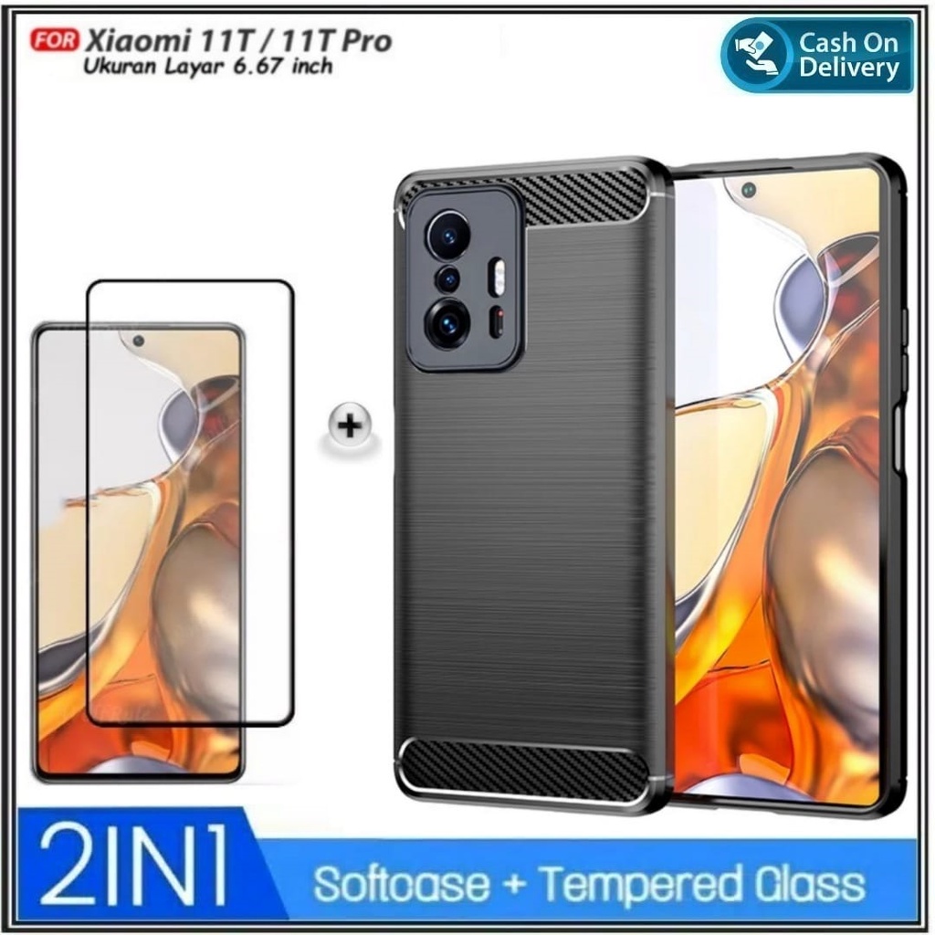 Case Xiaomi 11T , 11T Pro Soft Case Ipaky Carbon Free Tempered Glass Layar Protector Screen High Quality