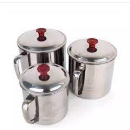 [ OBJ ] Gelas Mug Cangkir Stainless 8cm Plus Tutup