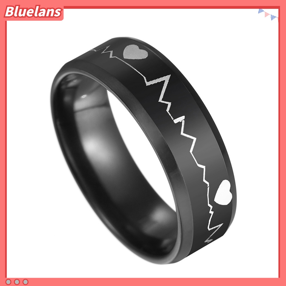 Bluelans Fashion Men ECG Heartbeat Band Finger Ring Party Club Jewelry Birthday Gift