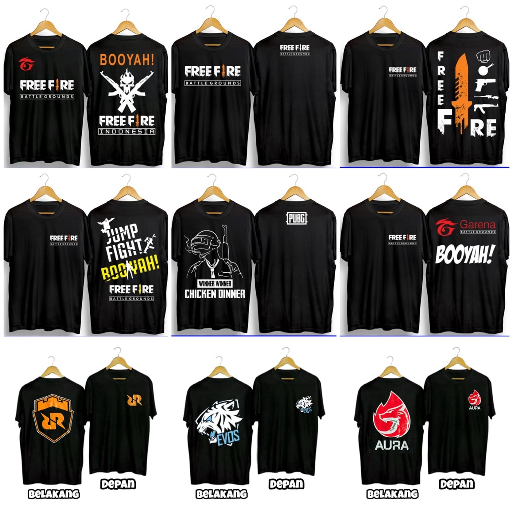 Baju garena ff freefire free fire Kaos PUBG ESPORTS EVOS RRQ AURA Alok BUDI GAMING LETDA ANAK DEWASA