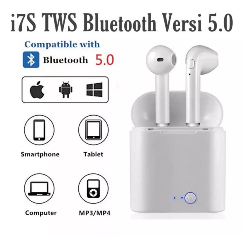 Headphone headset bluetoth wireles I7S TWS versi 5.0