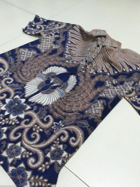 Peksi Wiyasa Biru Kemeja Batik Pria Full Furing Katun Primisima Eksklusif Batik Navy Dongker