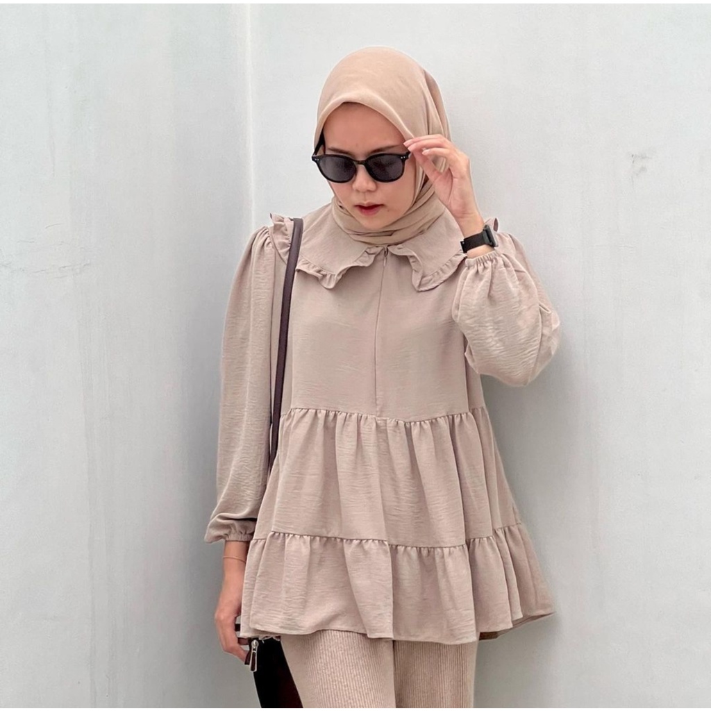 Quensa Tunik Ruffle Crinkle Tunik Wanita Casual