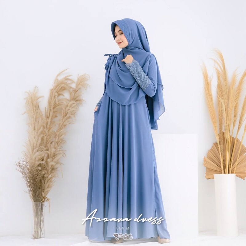 GlizHijab | Azzarah Dress - Dress Only Premium Bahan Cerutti Babydoll Gaun Muslimah Dress Umroh Syari Size XS - JUMBO-5