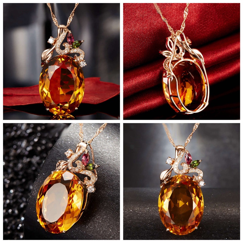 Fancyqube Kalung Liontin Cubic Zirconia Bentuk Oval Gaya Eropa Amerika Untuk Wanita