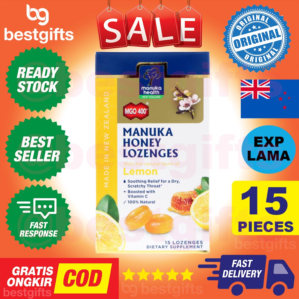 MANUKA HEALTH MANUKA HONEY LOZENGES MGO400 MGO 400 PERMEN MADU LEMON RADANG TENGGOROKAN 15 PIECES