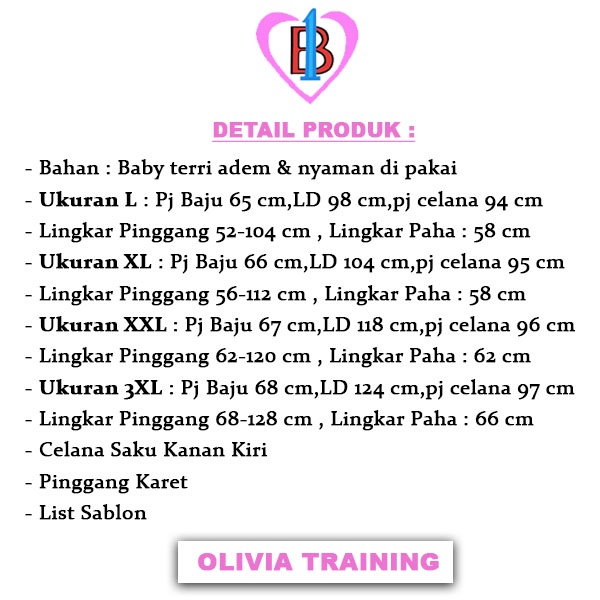 OLIVIA TRAINING Stelan olahraga WanitaTerkini B1-Love 61204-65260-69112-73154 (L-XL-XXL-3XL)