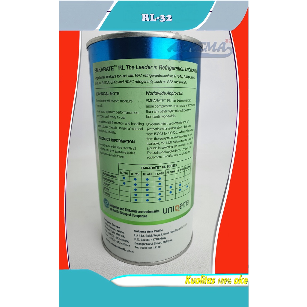 OLI EMKARATE RL32H 1 LITER | OLI COMPRESSOR RL32 H | OLI EMKARATE KALENG RL 32H