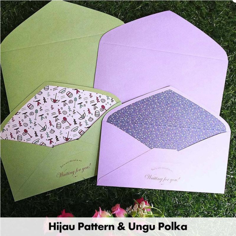 

Amplop Surat / Kartu Ucapan / Wedding - Hijau Pattern & Ungu Polka