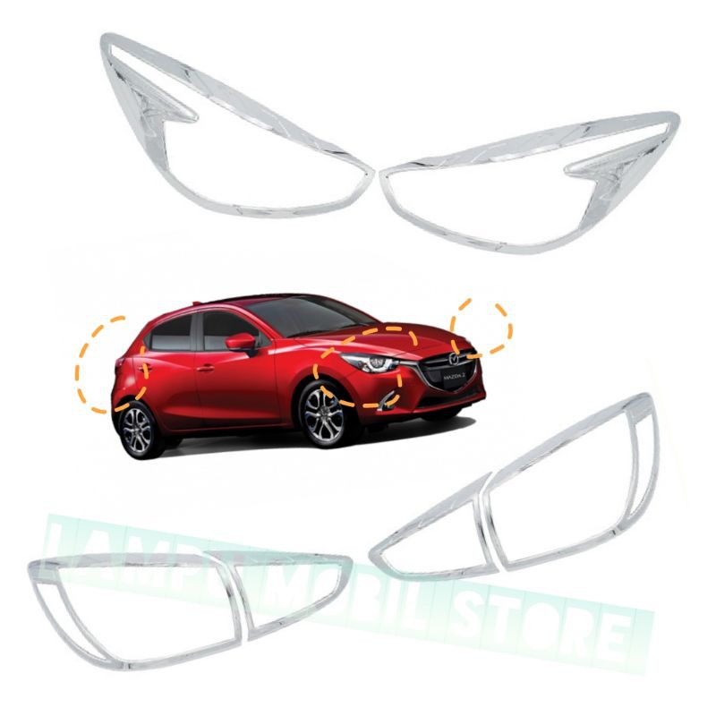 Garnish Lampu Chrome Cover Headlamp & Stop Lamp Set All New Mazda 2