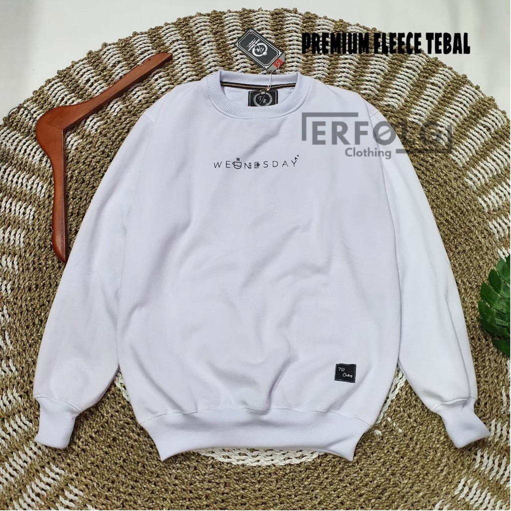 Sweater Crewneck Pria WEDNESDAY White Cotton Premium Switer Distro Jumbo Putih Original Brand Lokal