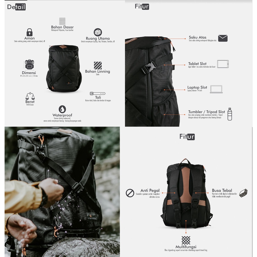 STOCKY ARMY |ManNeedMe x URBAN| Tas Ransel Tas Travel Pria Wanita Backpack ORIGINAL