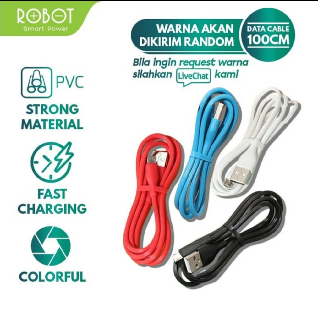 Kabel Data usb ROBOT RT-CD100 CANDY COLORFUL 1m isi 40pcs original garansi