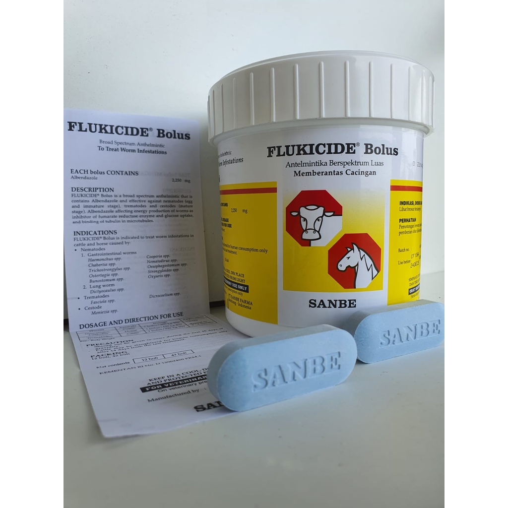 FLUKICIDE 1 BOLUS - Obat Cacing Albendazole Sapi Kuda Babi Flukisid Flukicid