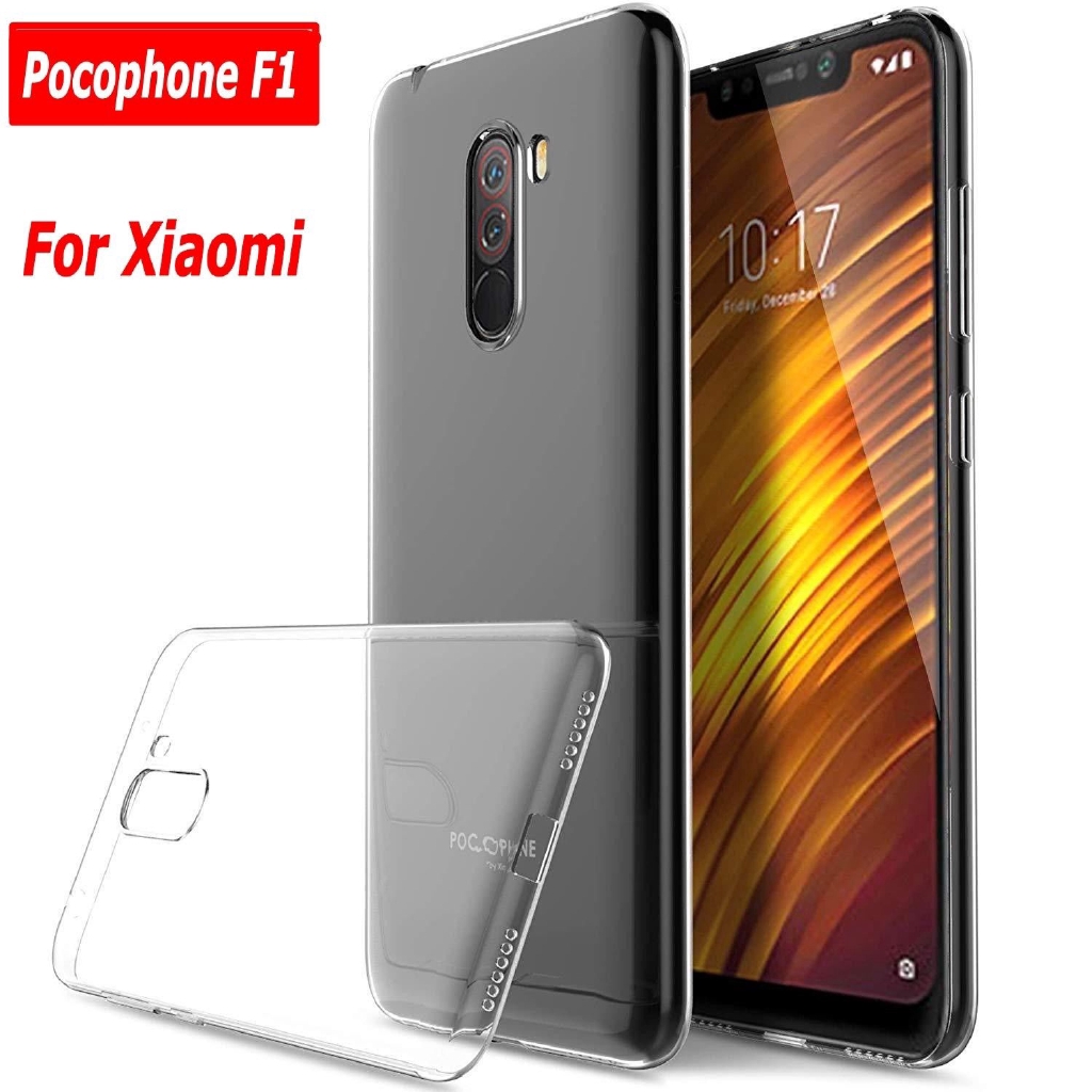 Casing Soft Case TPU Gel Silikon Transparan + Tempered Glass untuk Xiaomi pocophone F1