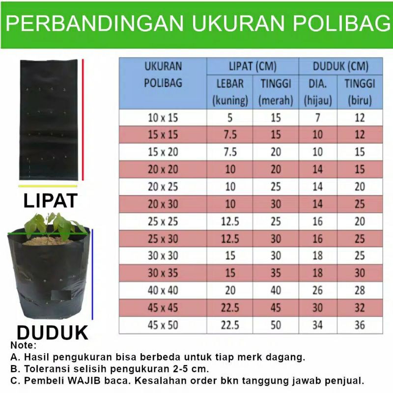 1pc Polybag L 40x40 Polybag Lipat / Polibag / Polibeg / Polibek / Kantong Tanaman 40 x 40