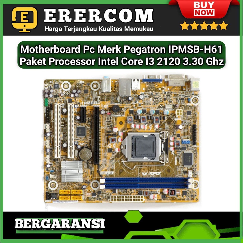 Motherboard Mainboard Mobo PC H61 Merk Pegatron Sepaket Prosesor Intel Core i3 2120 3.30 GHz