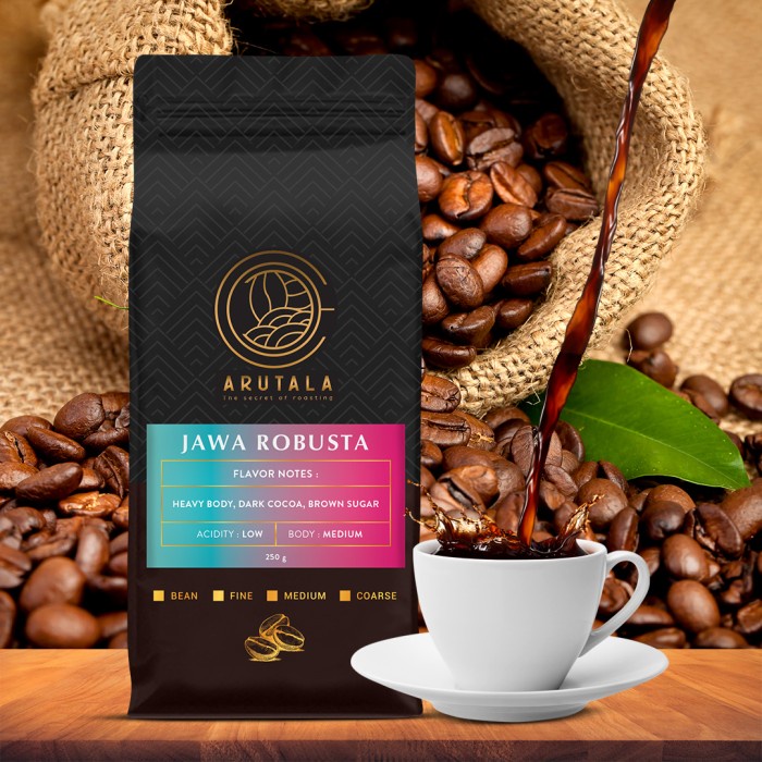 

Kopi-Biji- Arutala Kopi Robusta Jawa Java Coffee Indonesia 250 Gram - Giling Halus -Biji-Kopi 750