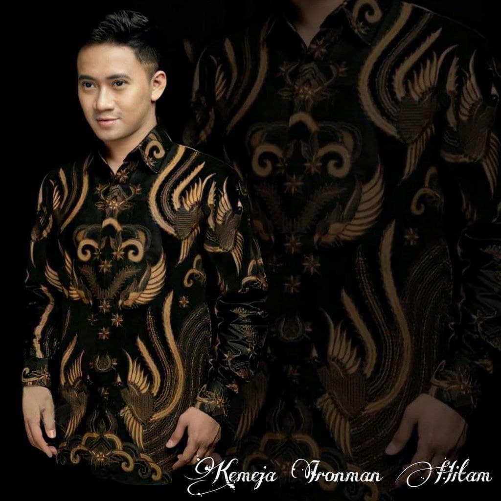 Kemeja Batik Pria Modern Lengan Panjang Casual Modis Slim Fit Trendy Masa Kini OL 162-KMJ-Iron man hitam