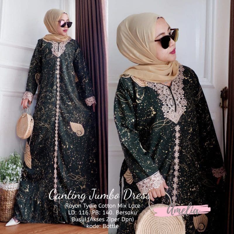 Canting Jumbo Dress - Gamis Renda Arab Rayon Tidie Premium Lengan Panjang Longdress Renda Busui Kekinian