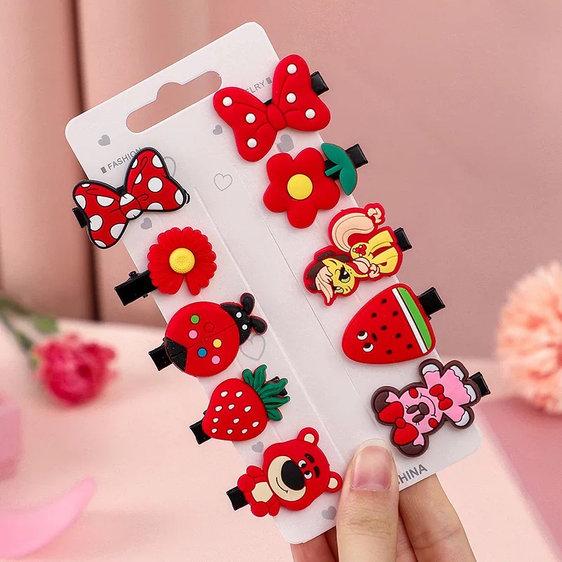 10PCS JEPIT RAMBUT ANAK / JEPITAN RAMBUT ANAK MOTIF KARAKTER KARTUN-JPT - SERI MERAH