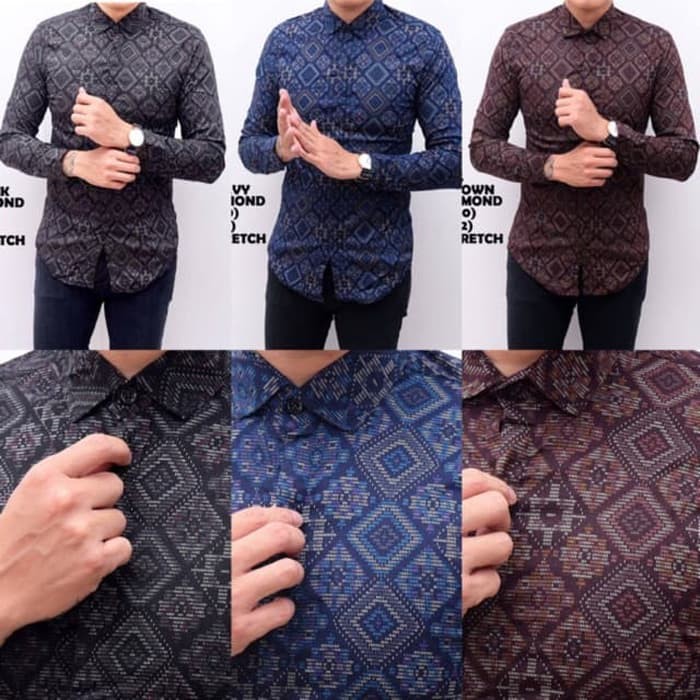 Kemeja Batik  Pria Lengan Panjang BATIK  DIAMOND  Kotak Kotak 