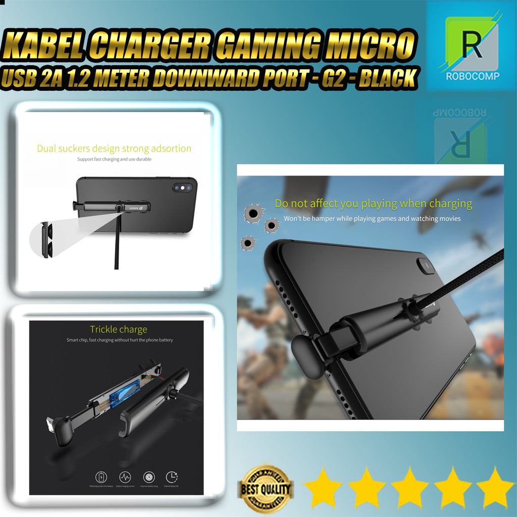 Kabel Charger Gaming Micro USB 2A 1.2 Meter Downward Port WSKEN
