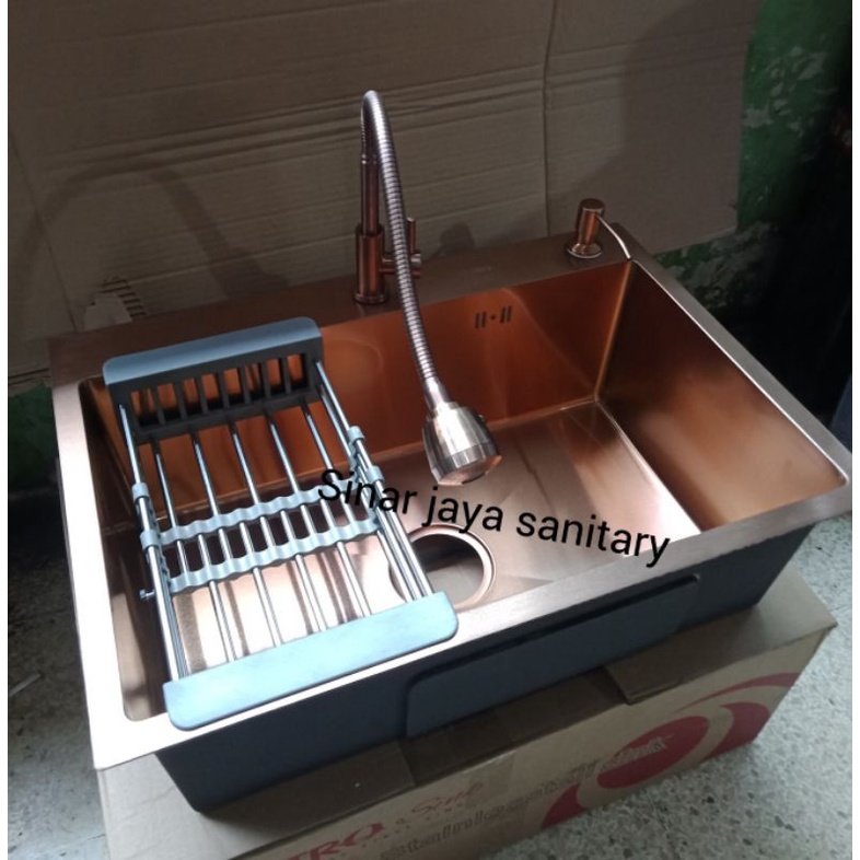 Paket komplit kitchen sink 6045 rose gold / Bak cuci piring antik rose gold 6045