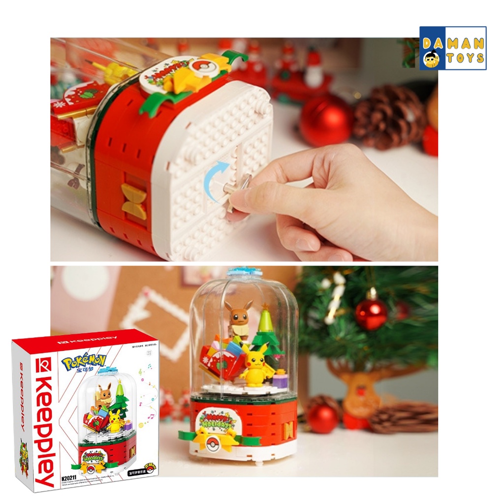 Mainan Kado Natal Anak Musik Box Pokemon Pikachu Christmas Edition Musical Keeppley Bricks Glass Ball