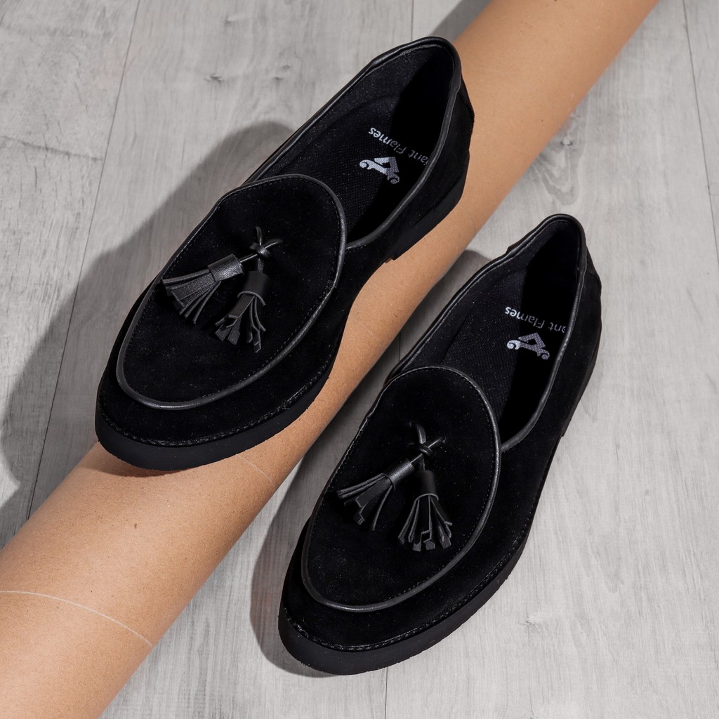 Bossa Black | Sepatu Hitam Suede Tanpa Tali Loafers Pria Casual Kerja Kantor Laki Ori | Giant x FORIND