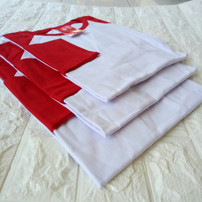 kaos polos reglan PUTIH-MERAH panjang dewasa uk M L XL XXL