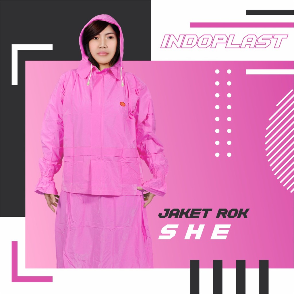 Jas Hujan ROK SHE Indoplast Setelan MUSLIM MUSLIMAH HIJAB Jubah Wanita Perempuan Cewek Stelan GAMIS