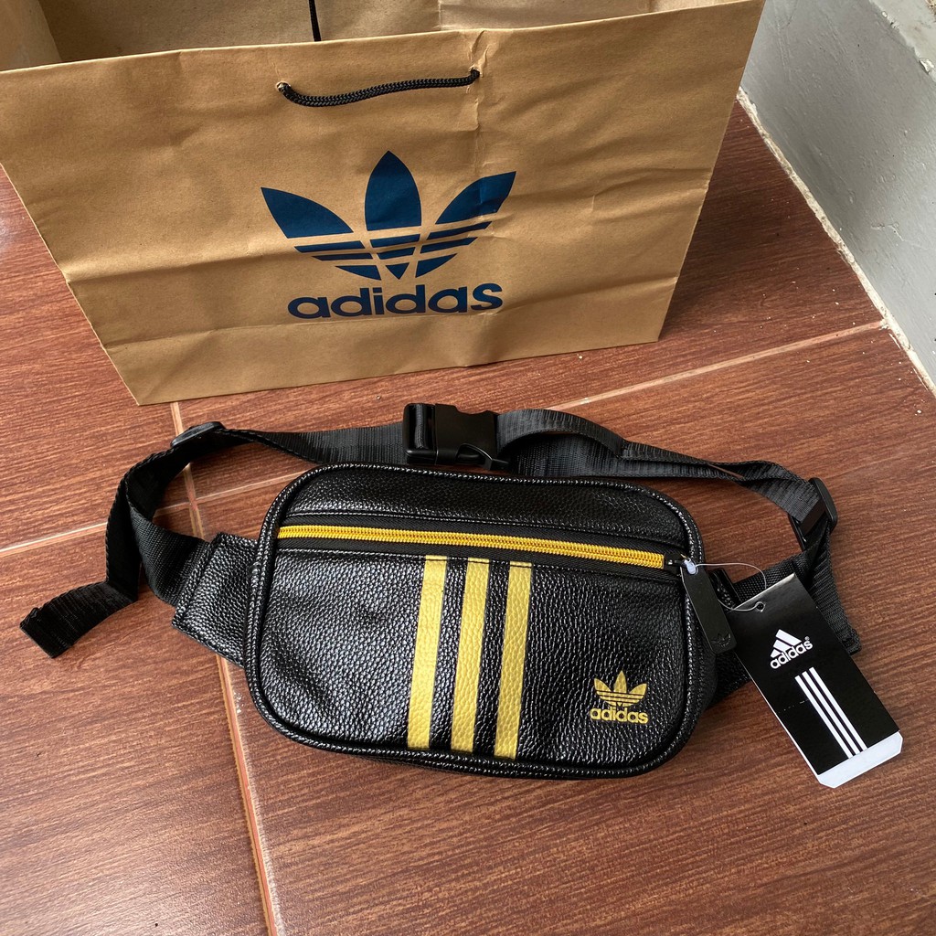 Tas Pinggang Pria / Tas Waistbag Adidas Original / Tas Adidas Gold Stripes Full Set