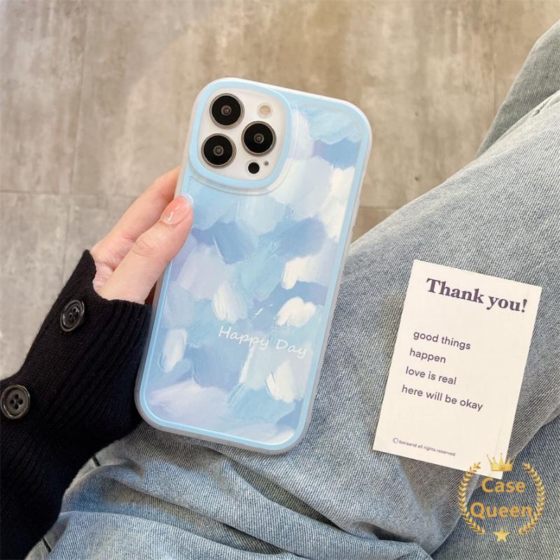 Soft Case TPU Motif Lukisan Langit Biru Untuk iPhone 11 7Plus 8Plus 11 12 13 Pro MAX XR X SE 2020 XS MAX 7 8 6 6S Plus