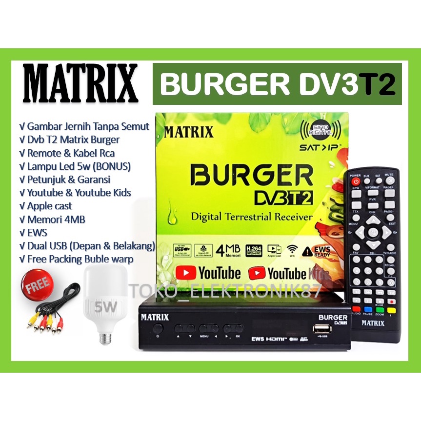 Set Top Box Matrix BURGER DV3 T2 Setopbox Tv Digital (DUS HIJAU) Receiver