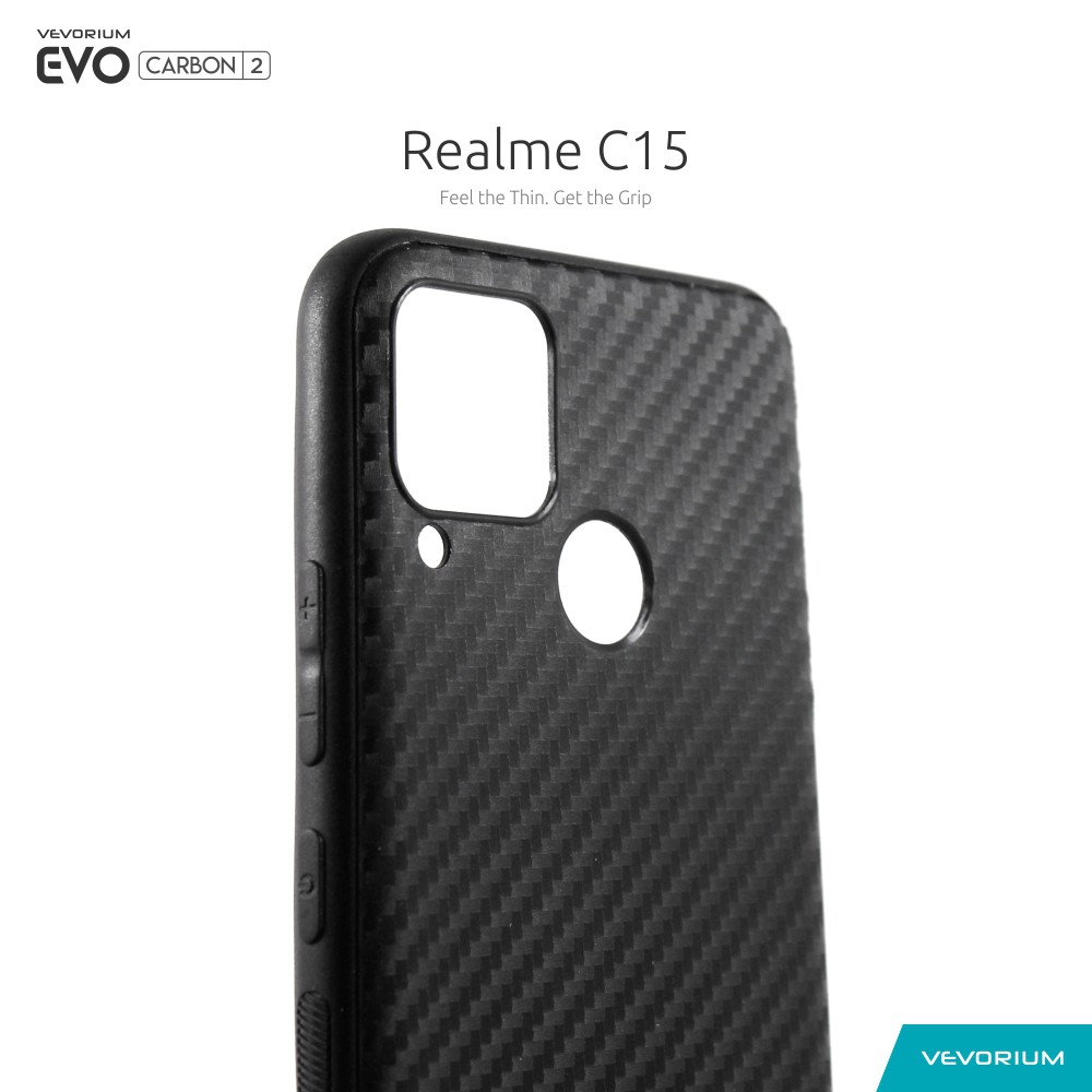 FREE TEMPERED GLASS VEVORIUM EVO CARBON Realme C15 Soft Case Softcase Tekstur High Quality