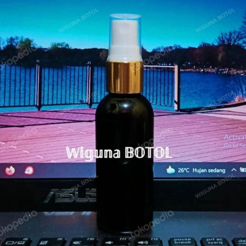 Botol Spray 60ml Hitam / Botol PET 60ml Hitam Tutup Spray Ring Alumunium gold