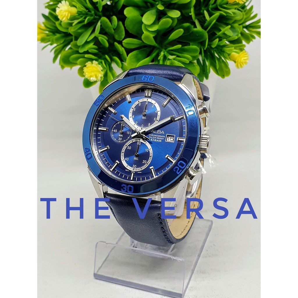 Alba AM3627X1 AM3627 Jam Pria Kulit Blue Original