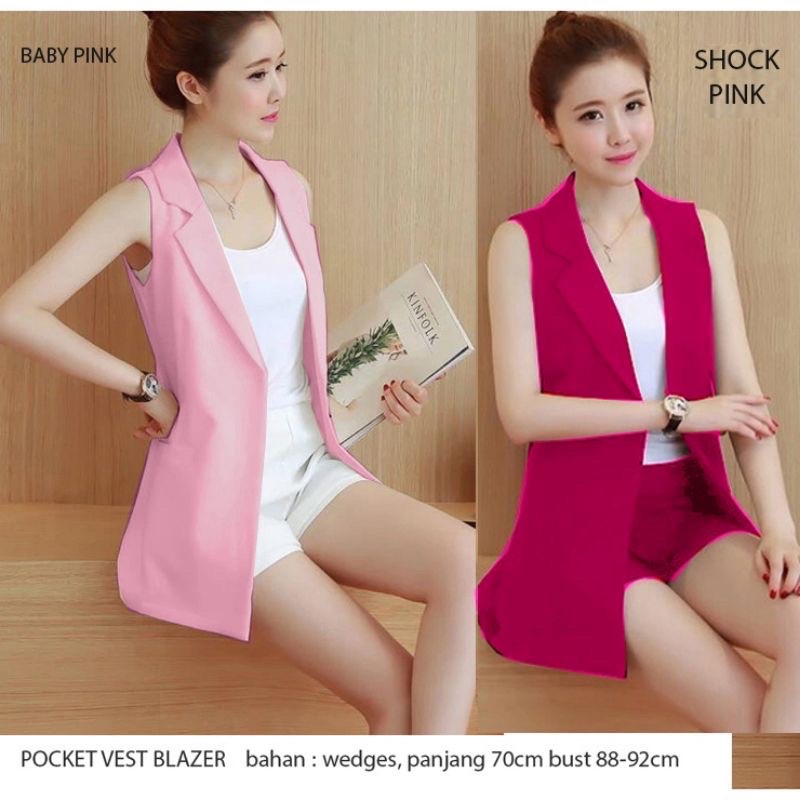 Vest blazer panjang berkantong / pocket vest blazer hitam dan putih