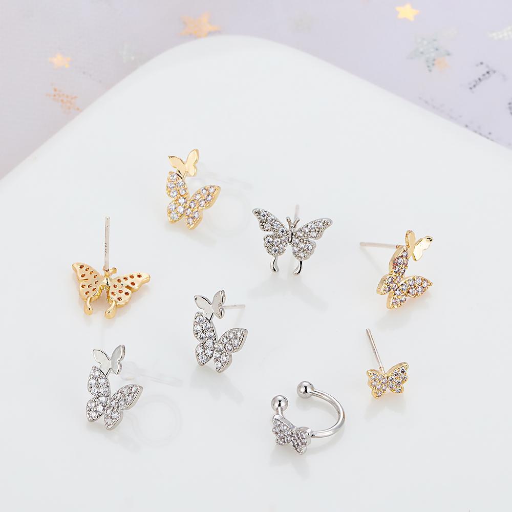 R-flower Butterfly Earrings Fashion Tanpa Tindik Berlian Imitasi Telinga Manset