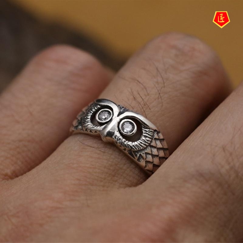 [Ready Stock]S925 Vintage Silver Cute Owl Ring