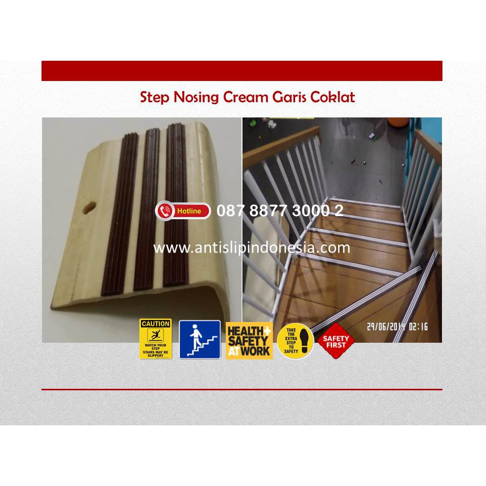 Stair Nosing Karet/Lis karet tangga/lis tangga karet/step nose/ antislip tangga cream garis coklat