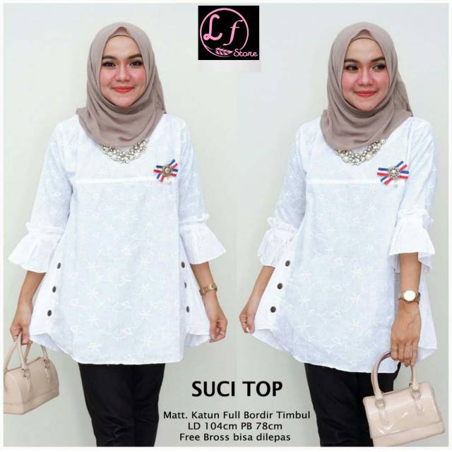 ATASAN HEM BLUS CEWEK PUTIH Katun Bordir buat ke kantor || JUMBO BIGSIZE XXL XL