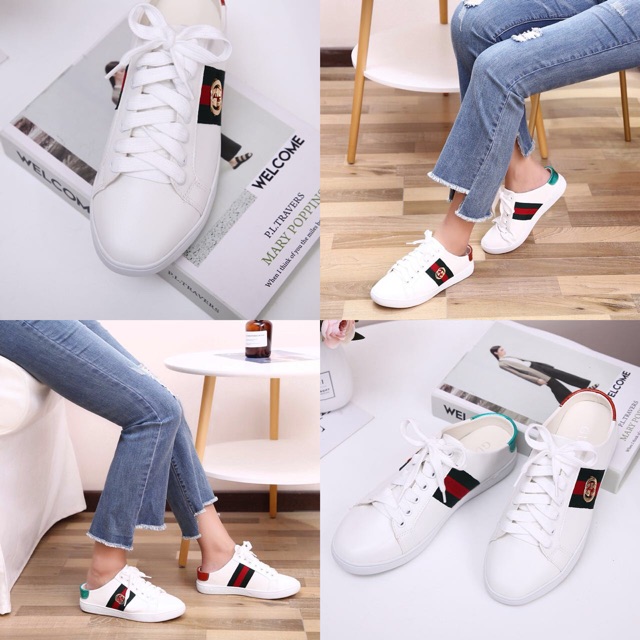 .w....Gucci Ace Logo Leather Slip Sneakers Shoes..... Kode Y2041