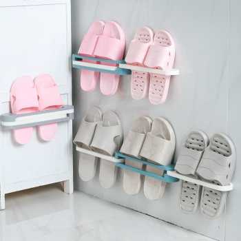 Rak Tempel Sandal Handuk Kamar Mandi 3 in 1 Slipper Wall Hanging Folding Slippers Shelf Holder