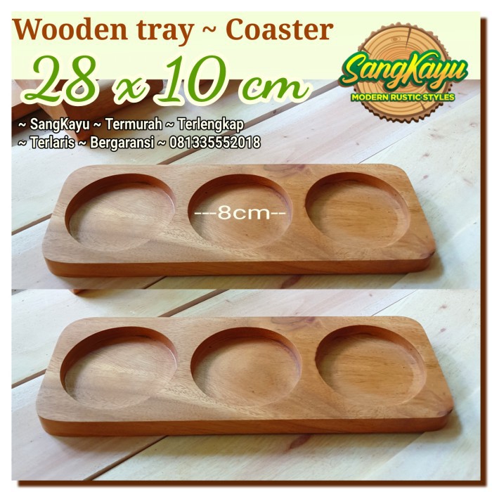 Nampan tatakan kayu 3 lubang 28x10 cm Wooden tray coaster tatakan kopi